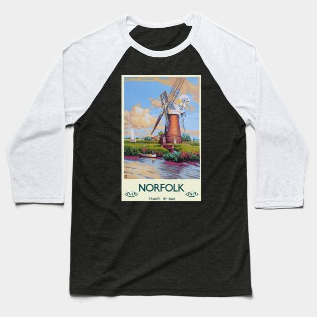 Vintage LNER Norfolk Poster Baseball T-Shirt by Random Railways